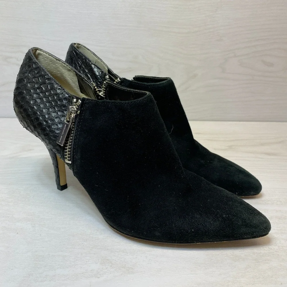 Michael Kors Womens 8M Booties Suede Snake Leather Black Stiletto Zip Shooties